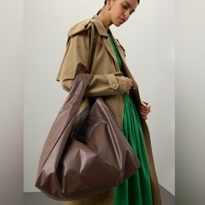 KASSL Editions Oversized Oil Tote Shoulder Bag | Dark Brown | Designer Minimalis